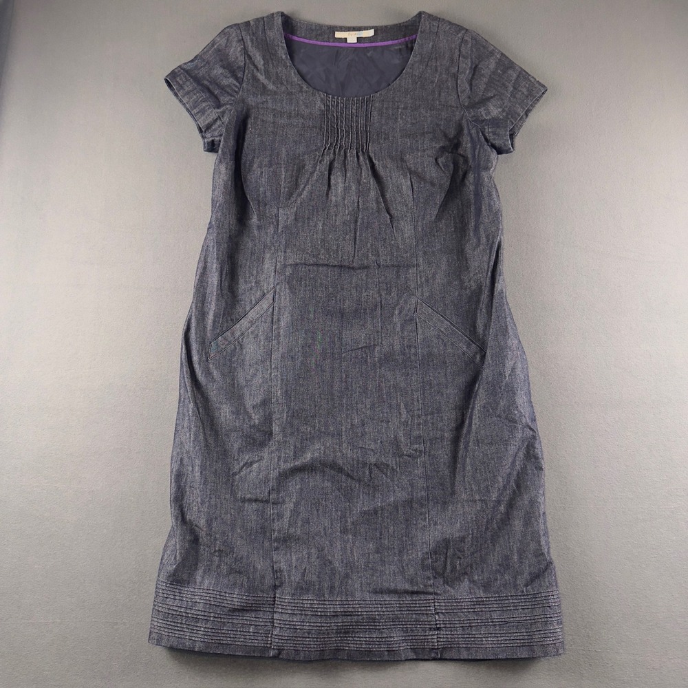 Boden Blue Denim Pintuck Shift Dress Short Sleeve Pockets WH587 US 12L